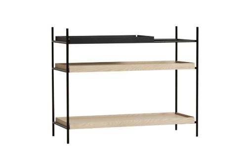Woud Tray Shelf Low H: 81 cm - Black Painted & White Pigmented Oak