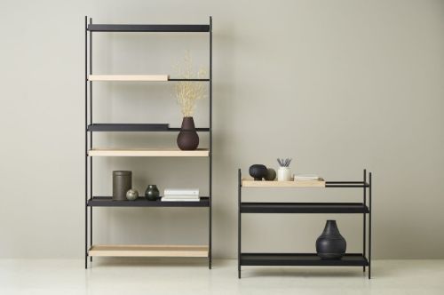 Woud Tablettregal hoch H: 201 cm – weiß pigmentierte Eiche und schwarz lackierte Eiche
