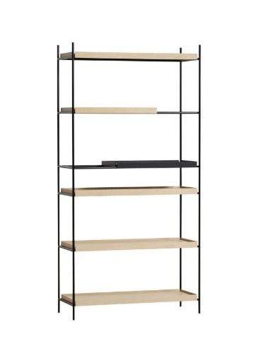 Woud Tray Shelf High H: 201 cm - Black Painted Oak & White Pigmented Oak