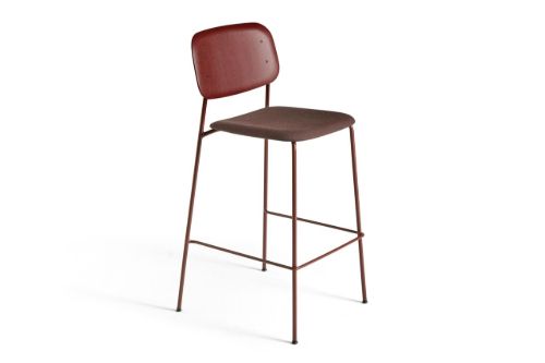 HAY Soft Edge 90 Bar Stool High w. Seat Upholstery SH: 75 cm - Remix 373/Fall Red Stained/Fall Red Powder Coated Steel