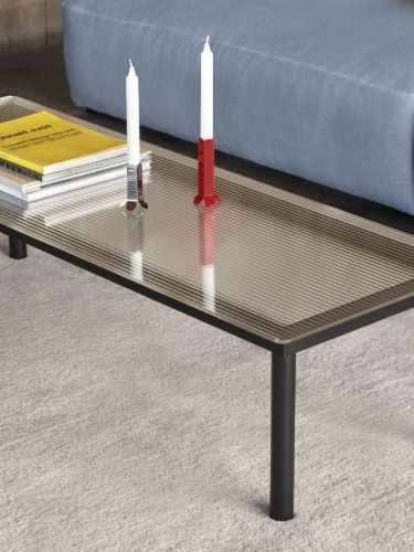 HAY Kofi Tisch 140x50 cm – Schwarze massive Eiche / klares Schilfrohrglas