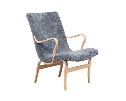 Bruno Mathsson Mi 472 Eva Lænestol m/arm SH: 34 cm - Scandinavian Grey Sheepskin