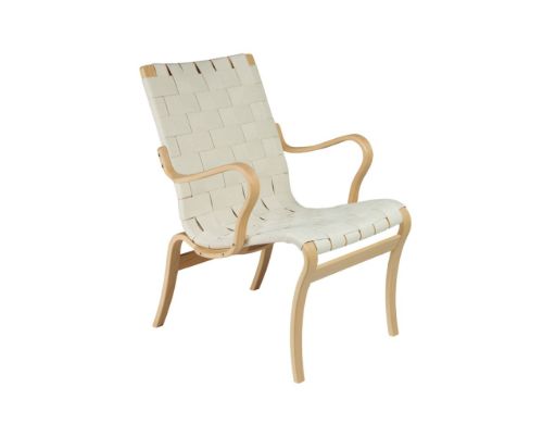 Bruno Mathsson Mi 425 Mina Lænestol m. arm SH: 34 cm - Lakeret Bøg / Natur Linnegjord