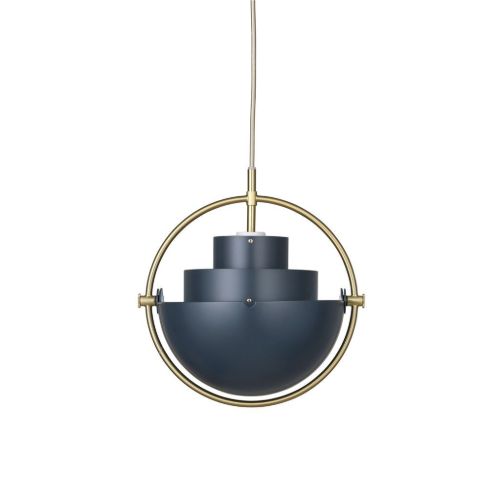 GUBI Multi-Lite Pendelleuchte, groß, Ø: 36 cm, Messingsockel, Schirm in Mitternachtsblau