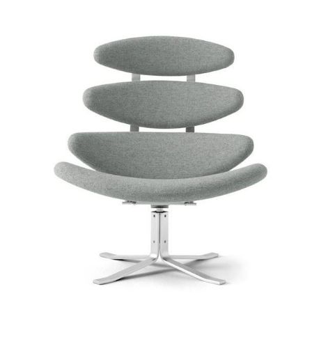 Fredericia Furniture 5000 Corona Lænestol m. Drejestel SH: 42 cm - Hallingdal 116/Børstet Krom