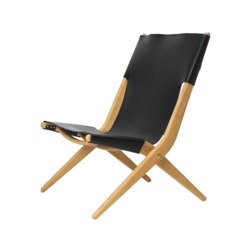 Audo Copenhagen Saxe Chair SH: 37 cm - Natur Olieret Eg/Sort Læder