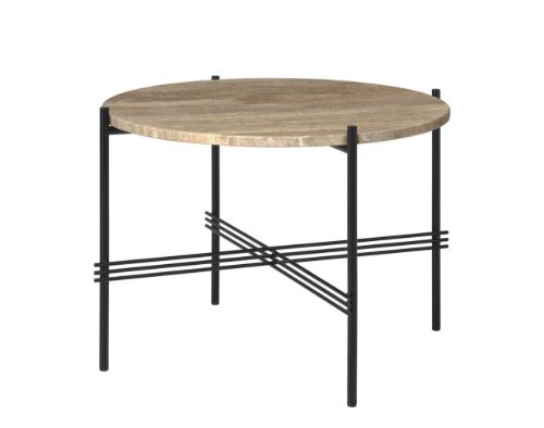 GUBI TS Coffee Table Ø: 55 cm - Black Base/Warm Taupe Travertine