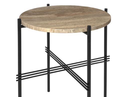 GUBI TS Beistelltisch Ø: 40 cm – Gestell Schwarz / Travertin Warm Taupe