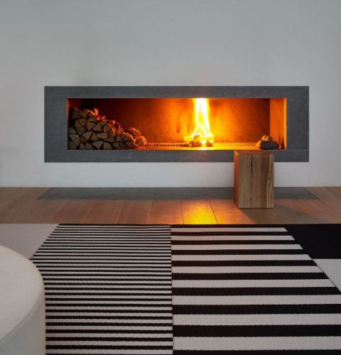 Woodnotes Big Stripe Teppich mit genähten Kanten 140 x 200 cm – Schwarz/Stein