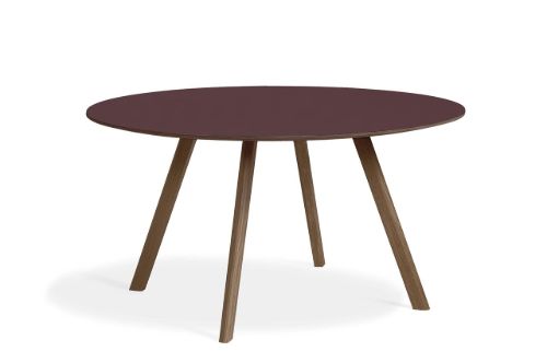 HAY CPH 25 Round Table Ø: 140 cm - Lacquered Solid Walnut/Burgundy Linoleum