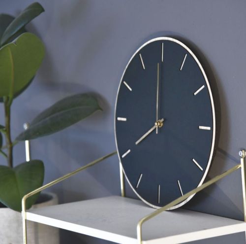 Hemverk-Wanduhr Ø: 28 cm – Smokey Blue Oak/Kupfer