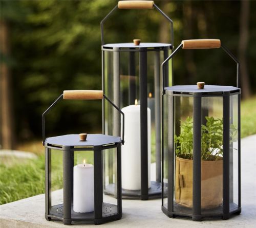 Cane-line Outdoor Lightlux Lanterne m. Hank Stor H: 52 cm – Lavagraues Aluminium/Teak