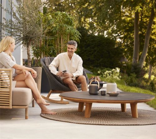 Cane-line Outdoor Aspect Couchtisch Ø: 144 cm - Fossil Grey Keramik/Teak