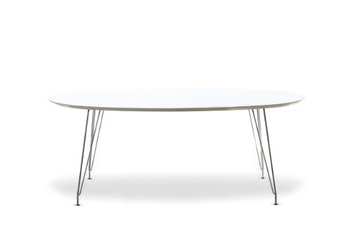 Andersen Furniture DK10 Ovalt Spisebord Med Udtræk 110x190x72 cm - Hvid Laminat/Krom