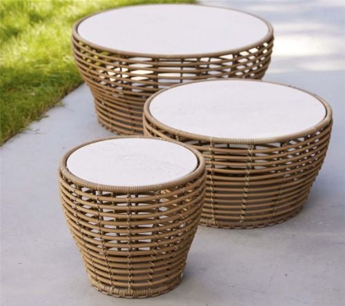 Cane-line Outdoor Korb Couchtisch Stor Ø: 95 cm - Fossil Black Keramik/Naturgeflecht
