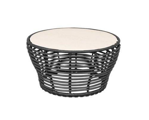 Cane-line Outdoor Basket Sofabord Mellem Ø: 75 cm - Travertine Look Ceramic/Graphite Weave