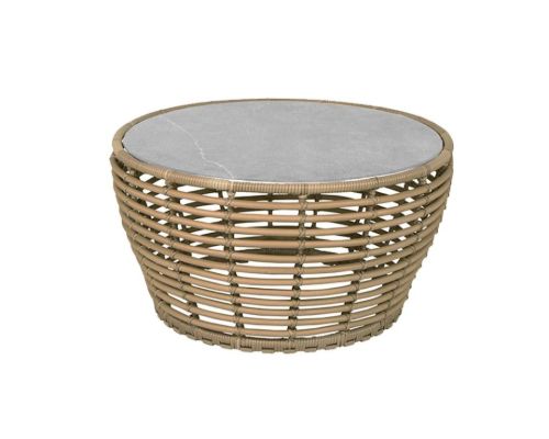 Cane-line Outdoor Basket Sofabord Mellem Ø: 75 cm - Fossil Grey Ceramic/Natural Weave