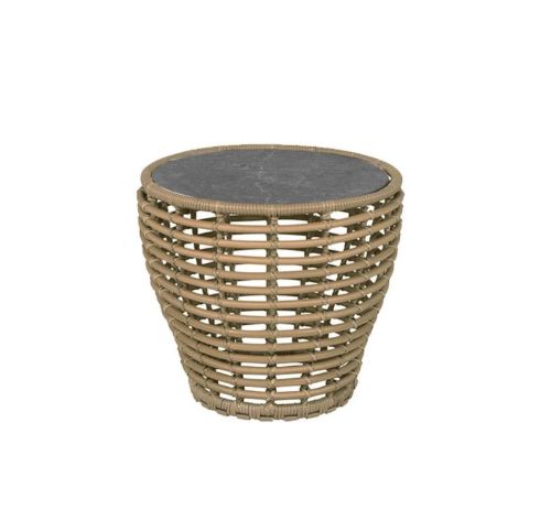 Cane-line Outdoor Basket Sofabord Lille Ø: 50 cm - Fossil Black Ceramic/Natural Weave
