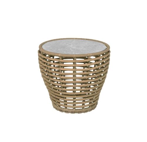 Cane-line Outdoor Basket Sofabord Lille Ø: 50 cm - Fossil Grey Ceramic/Natural Weave