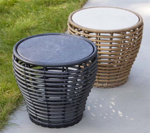 Cane-line Outdoor Basket Couchtisch Lille Ø: 50 cm - Fossilgraue Keramik/Naturgeflecht