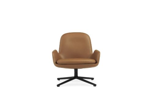 Normann Copenhagen Era Lounge Chair Low Swivel Black Alu SH: 40 cm - Ultra Leather / Brandy 41574