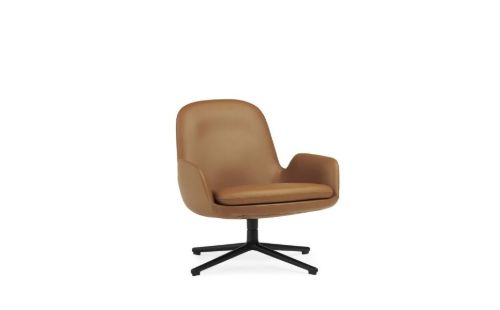 Normann Copenhagen Era Lounge Chair Niedriger Drehstuhl Schwarz Alu SH: 40 cm - Ultra Leder / Brandy 41574
