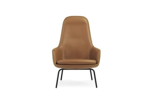 Normann Copenhagen Era Lounge Chair High Steel SH: 40 cm - Ultra Leather / Brandy 41574