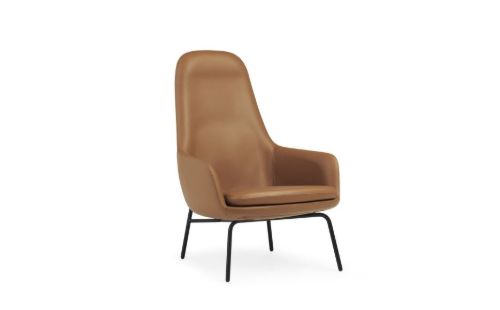 Normann Copenhagen Era Lounge Chair High Steel SH: 40 cm – Ultra Leather / Brandy 41574