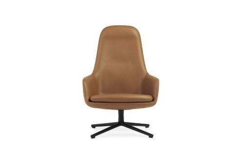 Normann Copenhagen Era Lounge Chair High Swivel Black Alu SH: 40 cm - Ultra Leather / Brandy 41574