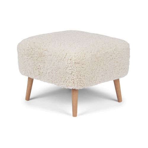 Natures Collection Emily Lounge Fußhocker aus neuseeländischem Schaffell, H: 40 cm – Perlmutt/Eiche