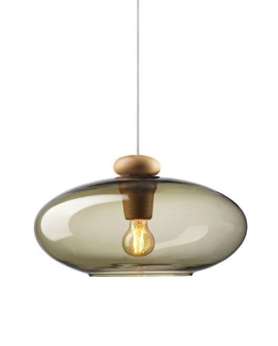 FDB Møbler U3 Hiti Pendel m. Hvid Ledning Ø: 40 cm - Eg Natur/Røgfarvet Glas 