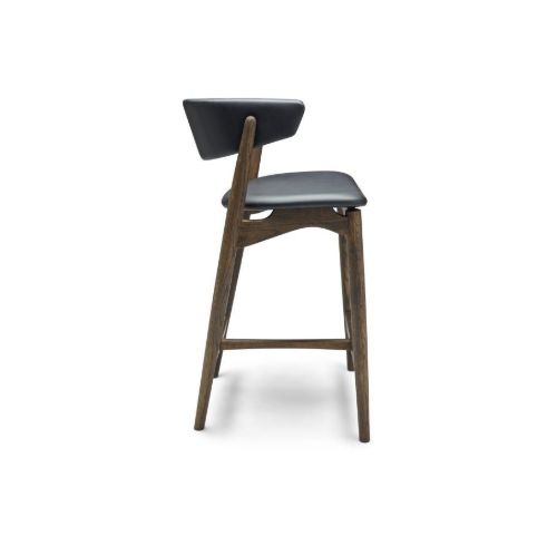 Sibast Furniture No 7 Barhocker SH: 65 cm Vollpolsterung – Dunkle Öleiche/Schwarzes Leder