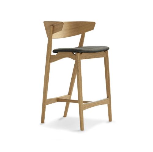 Sibast Furniture No 7 Bar Stool SH: 65 cm - White Pigmented Laquered Oak / Remix 133 Dark Grey