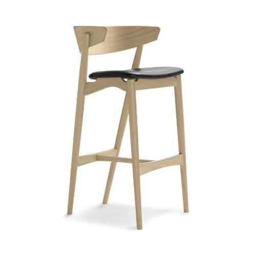 Sibast Furniture No 7 Bar Stool SH: 75 cm - White Oil Oak / Black Leather