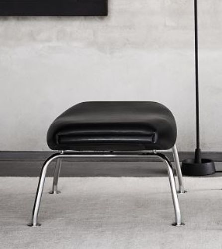 Fredericia Furniture Erik Jørgensen Wegner OX Ottoman H: 36 cm - Sort Primo 88 Læder / Børstet Krom