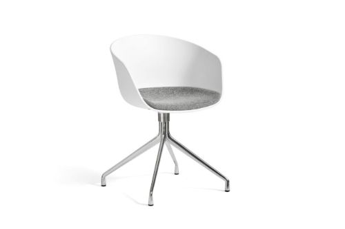 HAY AAC 20 About A Chair w. Fixed Seat Cushion SH: 46 cm - Polished Aluminium/White/Hallingdal 126