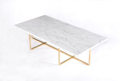 OX Denmarq NINETY LARGE Table 120x60x40 cm - Solid Brass/White Carrara