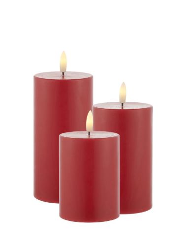 Sirius Sille Exclusive 3 stk Batteridrevet Stearinlys H: 10/12,5/15 cm - Rød OUTLET
