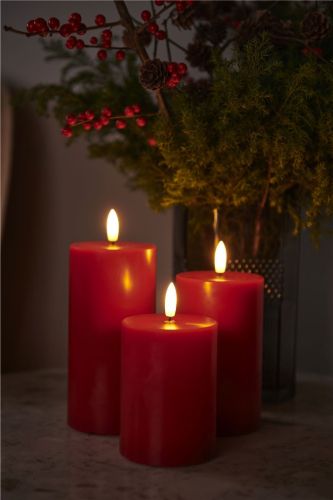 Sirius Sille Exclusive 3 Stück batteriebetriebene Kerze H: 10/12,5/15 cm – Rot