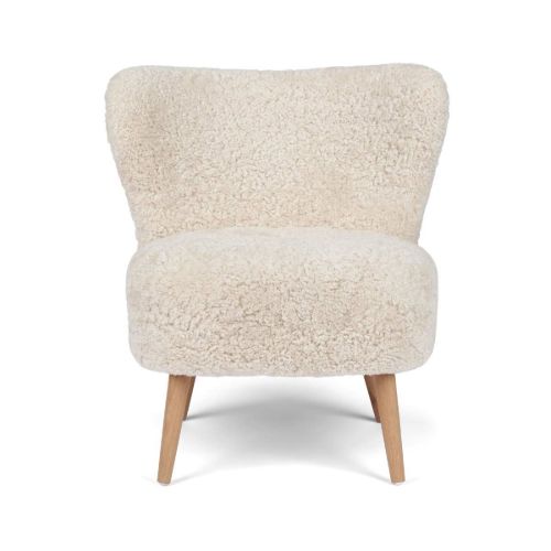 Natures Collection Emily Lounge Chair in New Zealand Sheepskin B: 60 - Pearl/Oak