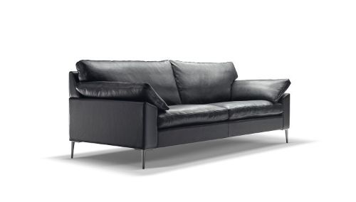 Søren Lund 329 2,5 Pers. Sofa L: 222 cm - Schwarzes Piedmont-Leder/Aluminium 