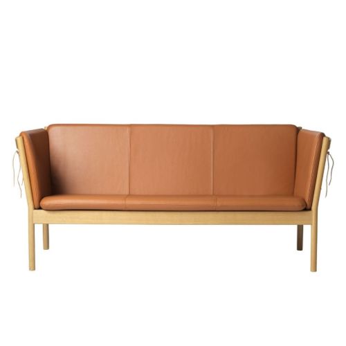 FDB Møbler J149 3-pers sofa - Erik Ole Jørgensen - Længde 185 cm - sort eg - cognac semianilin læder