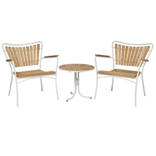 Mandalay Marguerit Loungebord Ø50 cm Inkl. 2 Loungestole Havemøbelsæt - Hvid/Teak 
