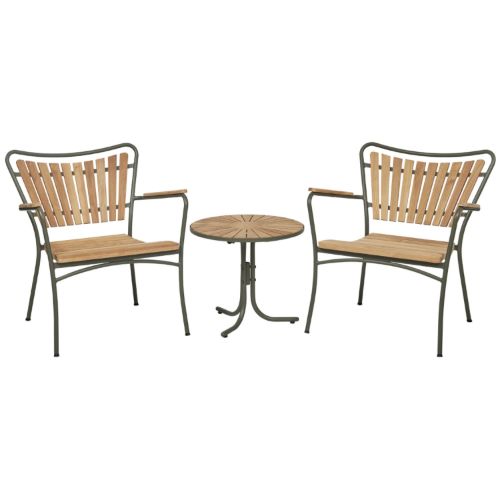 Mandalay Marguerit Loungebord Ø50 cm Inkl. 2 Loungestole Havemøbelsæt - Olivengrøn/Teak 2025