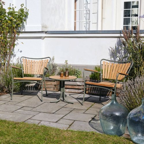Mandalay Marguerit Loungetisch Ø50 cm Inkl. 2 Liegestühle Gartenmöbel-Set – Olivgrün/Teak