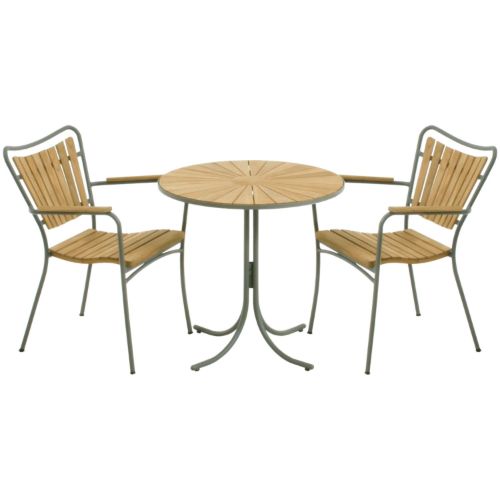 Mandalay Marguerit Cafébord Ø70 cm Inkl. 2 Havestole Havemøbelsæt - Olivengrøn/Teak 