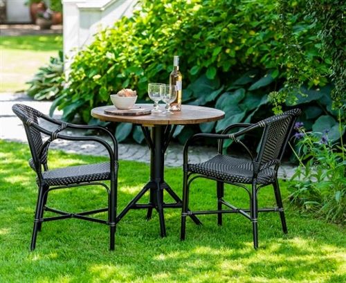 Sika-Design Nicole Cafétisch Ø: 80 cm - Schwarzes Aluminium/Teak