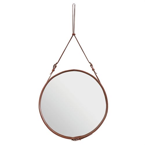 GUBI Adnet Wall Mirror Circular Ø: 70 cm - Tan leather