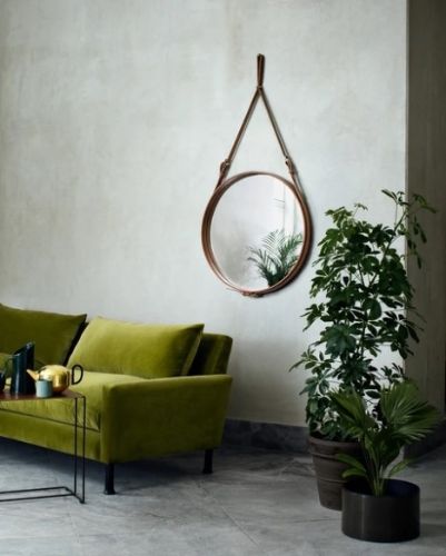 GUBI Adnet Wandspiegel Rund Ø: 70 cm – Hellbraunes Leder