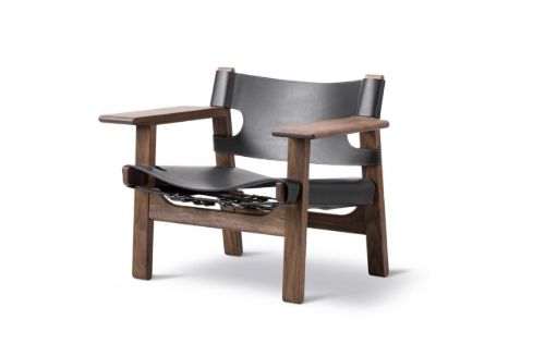 Fredericia Furniture 2226 Der spanische Stuhl von Børge Mogensen SH: 33 cm – Schwarzes Leder/Walnuss